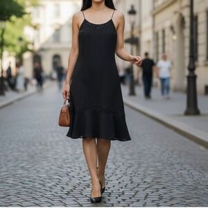 Career Party Cocktail Black LBD Beaded Size 12 Polyester Lined Silhouette‎ Dress